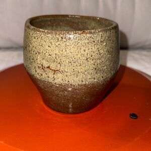 Artist Signed Handmade Clay Pot Pottery Tan Brown